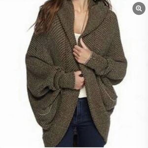 Free People Olive Hooded Cocoon wool Cardigan Sweater
